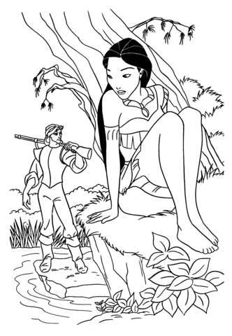 Pocahontas With John  Coloring Page